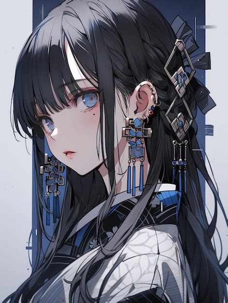 Premium Photo | Anime girl with long black hair and blue eyes with a ...