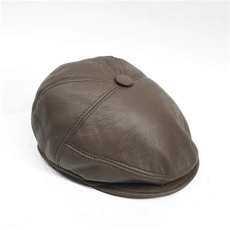 BROWN Winter Leather Newsboy Cap Earflap Fitted Hat Soft Hunting Hat ...