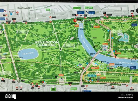 England, London, Kensington, Kensington Gardens, Map Stock Photo - Alamy