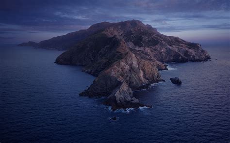 macOS Catalina Wallpaper 4K, Cold, Mountains, Island, Night