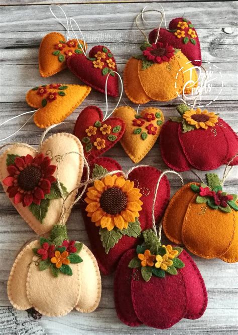 Pumpkin ornaments with flowers, Fall decorations, Autumn decor, Wool ...