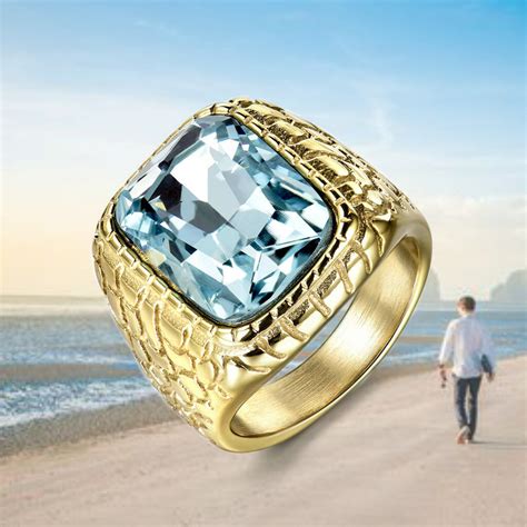 Mens 18k Gold Aquamarine Solitaire Ring Size 11 March - Etsy Australia ...