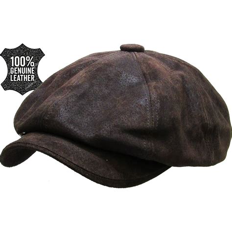 100% Genuine Leather Dark Brown Mens Ivy Hat Golf Driving Ascot Flat ...