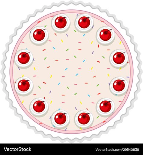 Top view creamy cake with cherries on Royalty Free Vector