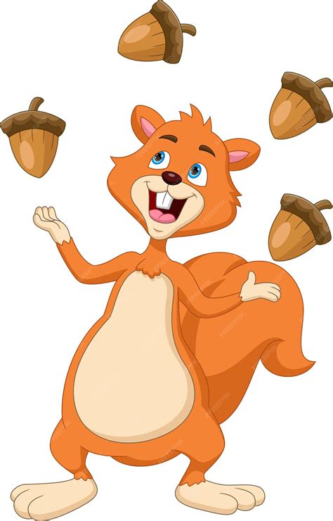 Premium Vector | Cartoon cute squirrel juggling nuts