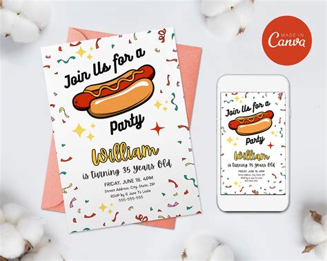 Hot Dog Party Birthday Invitation Template | Amwa Templates