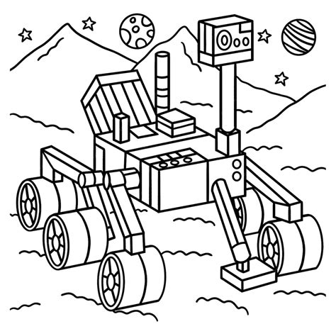 Premium Vector | Curiosity mars rover coloring page for kids