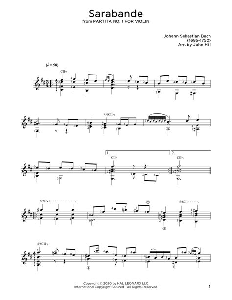 Sarabande Sheet Music | Johann Sebastian Bach | Solo Guitar