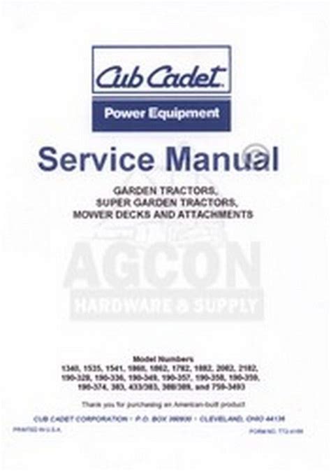 Cub Cadet 1882 2082 & 2182 Tractor Shop Service Manual | eBay