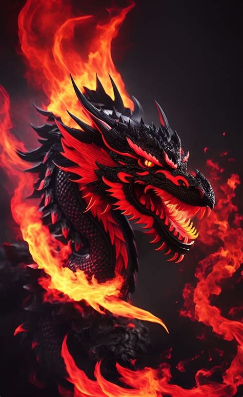 black red dragon in fire | Drago rosso, Drago giapponese, Draghi