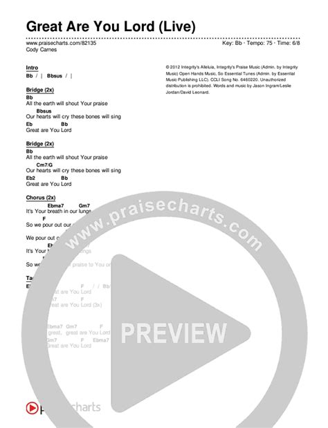 Great Are You Lord (Live) Chords PDF (Cody Carnes) - PraiseCharts