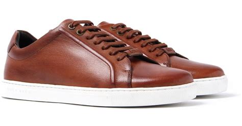 BOSS by HUGO BOSS Medium Brown Tribute Tennis Leather Trainers for Men ...