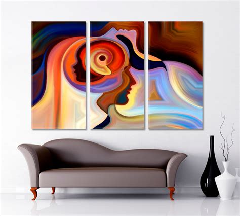 Human Mind Abstract Painting Pcyhedelic Human Faces Wall Art Canvas ...