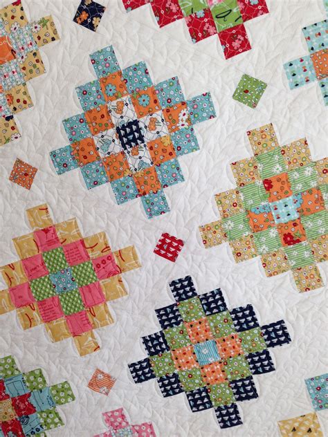 Granny square quilt - 25 blocks turned on point to make a unit. Sashed ...