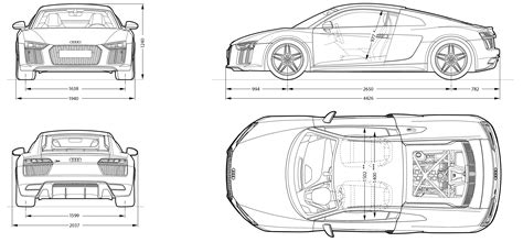 Audi R8 2016 Blueprint - Download free blueprint for 3D modeling | Audi ...