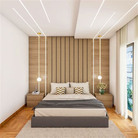 Modern Multilayered False Ceiling Design With White Stripes And Wooden ...