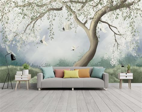 Nature Wallpaper Peel and Stick Wallpaper White Floral Tree - Etsy