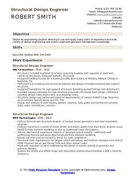 Structural Design Engineer Resume Samples | QwikResume