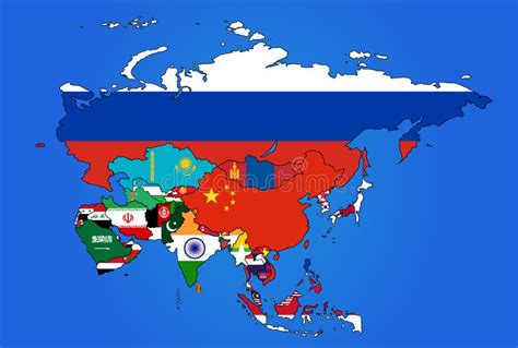 Asia Map Jointed With Country Flags All Asian Countries Flags Stock ...