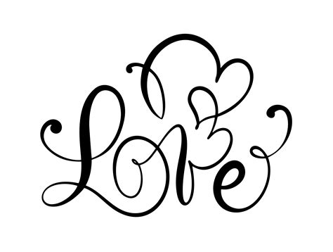 Love calligraphic vector text with romantic hearts. Handwritten ink ...