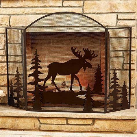 Mooose Fireplace Screen Rustic Style Folding Firescreen Black Mesh ...