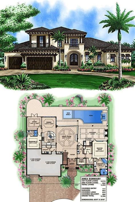 Spanish House Plan with Balconies