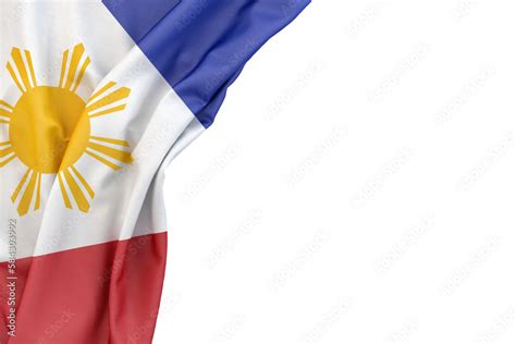 Flag of Philippines in the corner on white background. 3D Rendering ...