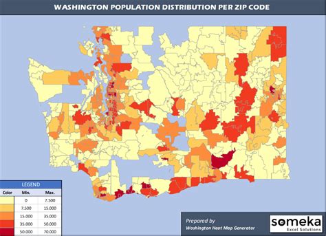 Washington Zip Code Map and Population List in Excel