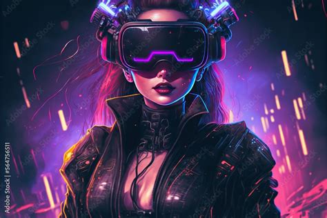 Cyberpunk woman portrait with VR headset in high quality, avatar ...