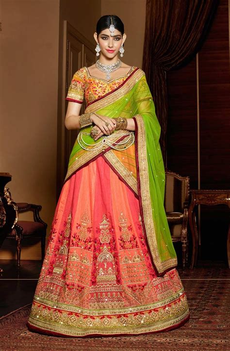 Peach and orange wedding wear Rajasthani ghagra choli in silk N16098 ...