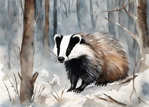 Badger Winter Snow Watercolor Free Stock Photo - Public Domain Pictures