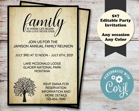 Editable Family Reunion Invitation Family Reunion Reunion - Etsy