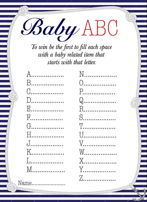 Nautical Baby ABC baby shower game Free Printable | Nautical Baby ...