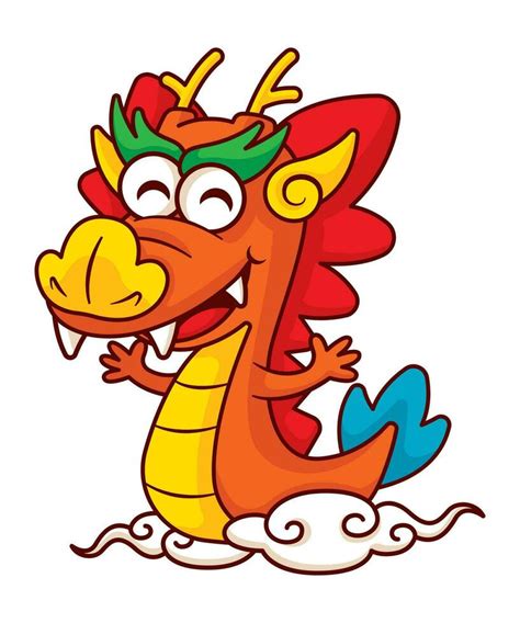 Cartoon cute chinese dragon riding on oriental clouds. Year of the ...