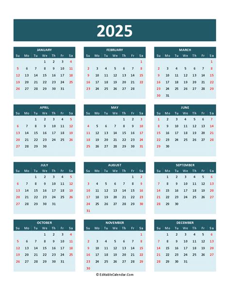 Download 2025 Calendar Printable Word Pdf (Word Version)