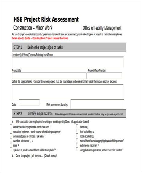 Risk Assessment Form Construction