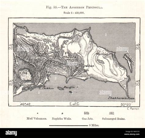 The Absheron Peninsula. Azerbaijan. Sketch map 1885 old antique plan ...