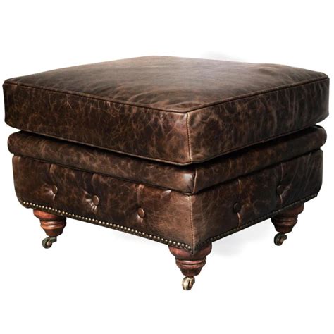 Chesterfield Leather Ottoman - Dark Brown