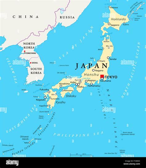 Japan political map with capital Tokyo, national borders and Stock ...