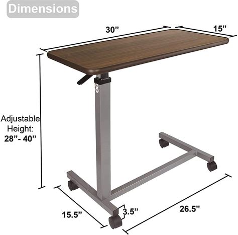 Vaunn Medical Adjustable Overbed Bedside Table With Wheels For Hospital ...