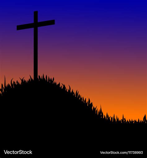 Wooden cross on a hill the sunset background Vector Image