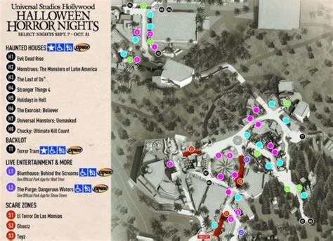 Halloween Horror Nights Map for Universal Studios Hollywood