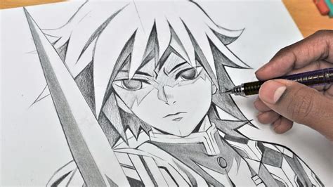 How To Draw TOMIOKA GIYUU (鬼滅の刃)"Using only ONE pencil !!!! - YouTube