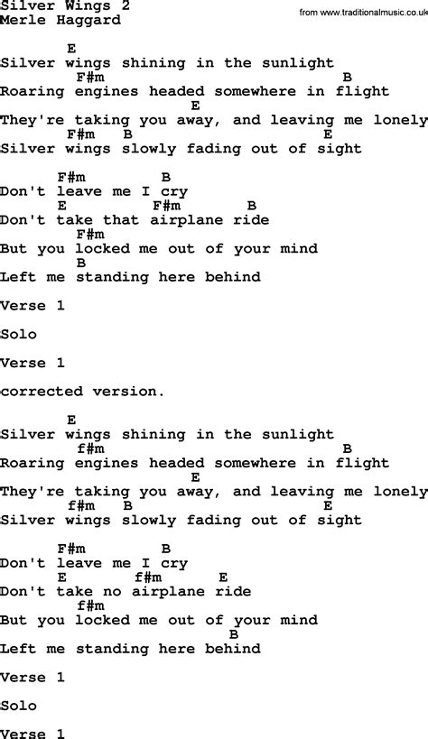 Silver Wings 2 by Merle Haggard - lyrics and chords