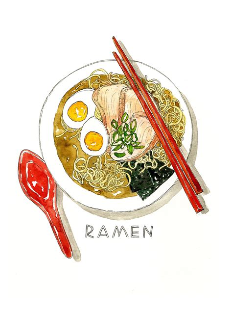 Ramen Noodle Soup Watercolor Art Print | Watercolor art prints, Food ...