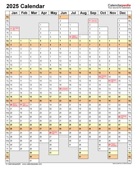 2025 Calendar - Free Printable Excel Templates - Calendarpedia