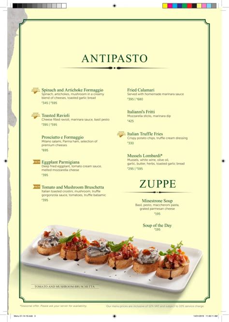 Italianni’s Menu & Updated Prices in Philippines 2023