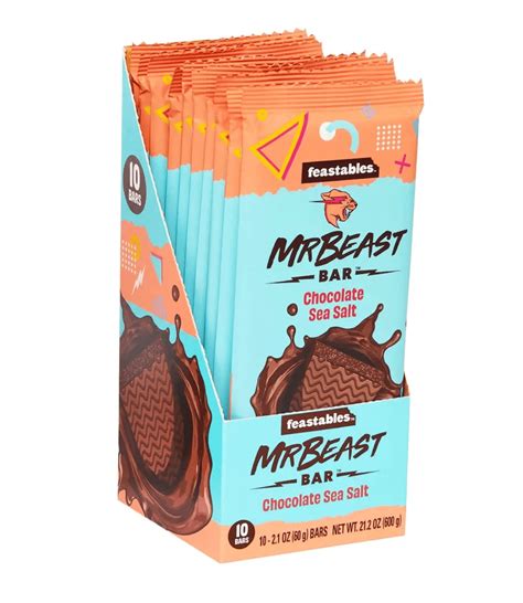 Feastables Mr Beast Sea Salt Dark Chocolate Bars, 2.1 oz (60g), 10 Pack ...