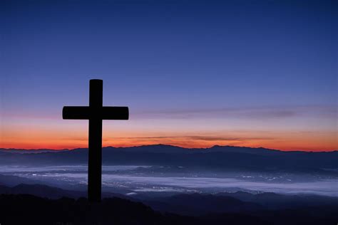 Silhouette of cross on mountain sunrise background. 7778081 Stock Photo ...