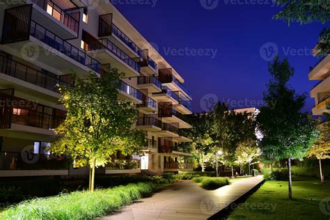 Exterior of apartment building at night 27851670 Stock Photo at Vecteezy